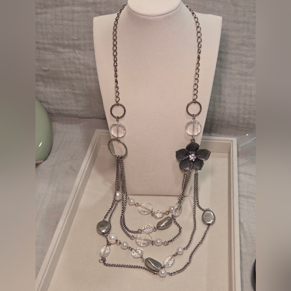 Silvertone Metal Multi Strand Necklace